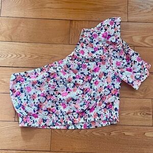 Universal Thread One-Shoulder Floral Crop Top Ruffle Sleeve | L
